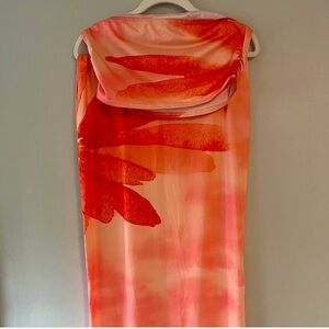 Orange Floral Maxi Skirt & Crop Bandeau Top Set